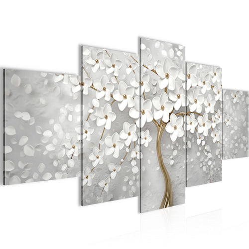 Runa Art Bild Wohnzimmer Schlafzimmer Blumen 5 Teilig Abstrakt Baum Weiss Gold Wandbilder auf Vlies Leinwand 039753a