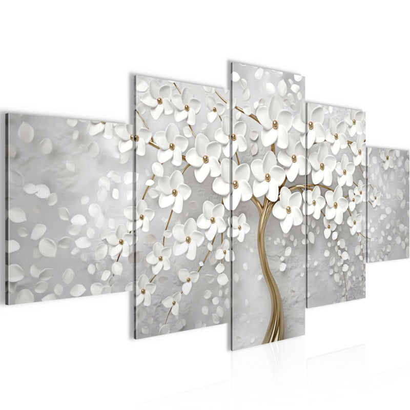 Runa Art Bild Wohnzimmer Schlafzimmer Blumen 5 Teilig Abstrakt Baum Weiss Gold Wandbilder auf Vlies Leinwand 039753a