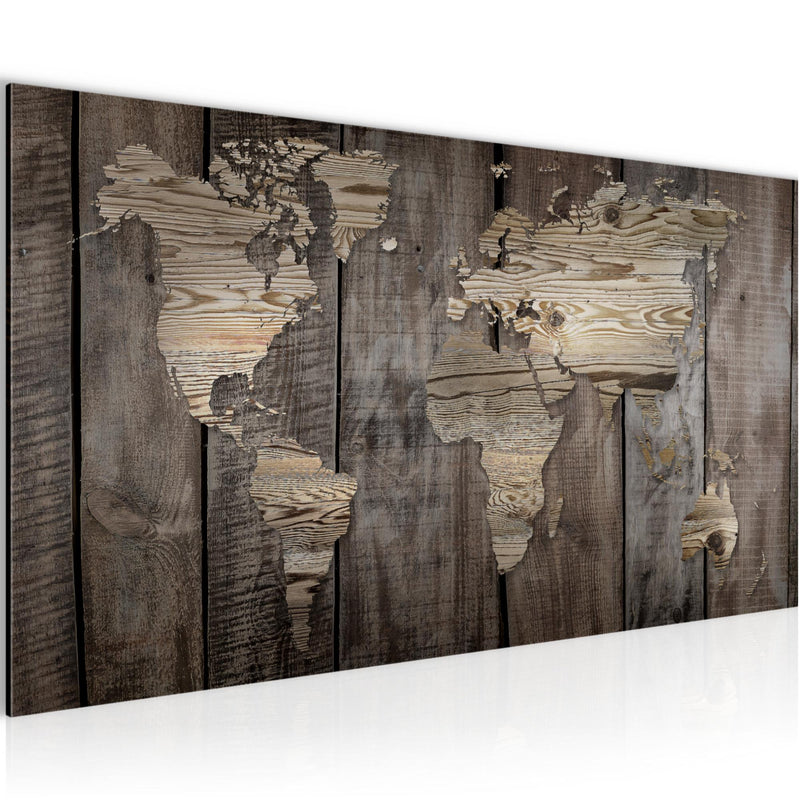 Runa Art Wandbild Weltkarte 1 Teilig 100 x 40 cm Modern Bild auf Vlies Leinwand Holzoptik Büro Wohnzimmer Beige Braun 035012b