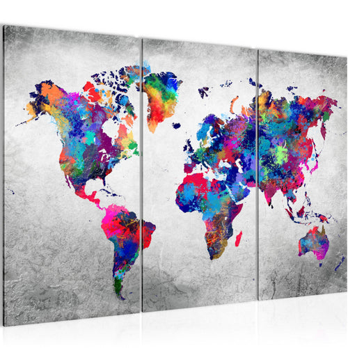 Runa Art Wandbilder Weltkarte Bild XXL Büro Wohnzimmer Bunt Vintage Kontinente 120 x 80 cm 3 Teilig 013331b