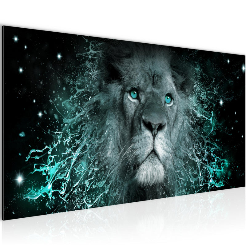 Runa Art Wandbild Afrika Löwe 1 Teilig 100 x 40 cm Modern Bild auf Vlies Leinwand Abstrakt Tiere Wohnzimmer Schlafzimmer Schwarz Türkis 040712b