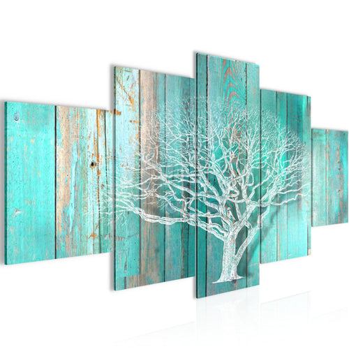 Runa Art Bild Wohnzimmer Baum Abstrakt 5 Teilig Holzmotiv Türkis Grau Wandbilder auf Vlies Leinwand 039953c