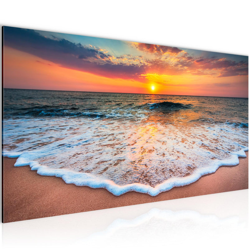 Runa Art Wandbild Strand Meer 100 x 40 cm Modern Bild auf Vlies Leinwand Sonnenuntergang Wohnzimmer Schlafzimmer Orange 044512a
