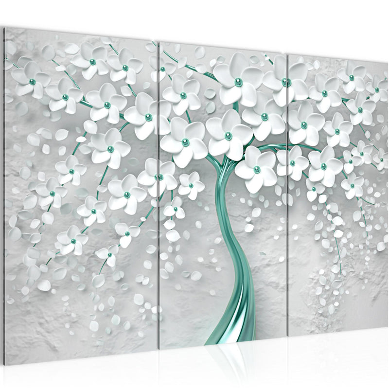 Runa Art Wandbilder Blumen Bild XXL Wohnzimmer Schlafzimmer Weiss Türkis Abstrakt Baum 120 x 80 cm 3 Teilig 039731b