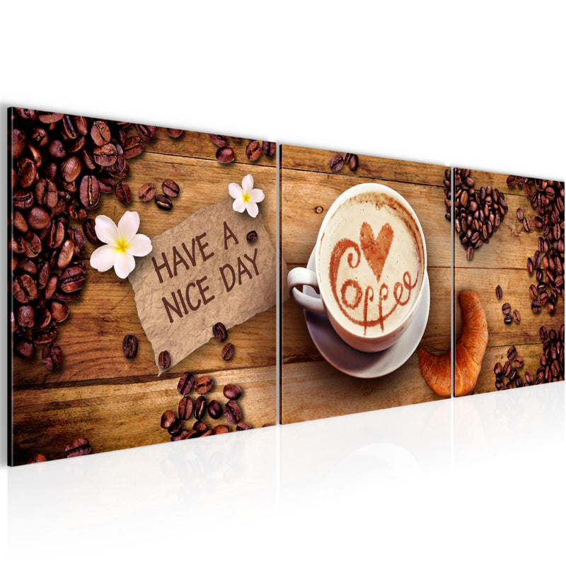 Runa Art - Bilder Küche Kaffee 120 x 40 cm 3 Teilig Wandbild auf Vlies Leinwand Braun Mehrteilig Modern 501233a