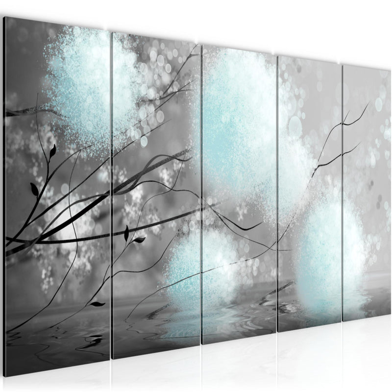 Runa Art Wandbild XXL Pusteblumen Wohnzimmer Schlafzimmer 200 x 80 cm Grau Türkis 5 Teilig - Made in Germany - 044255c