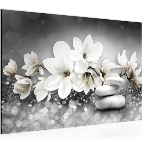 Runa Art Bild Blumen Magnolien Modern Wandbilder Wohnzimmer 1 Teilig - Made In Germany - Abstrakt Schwarz Weiss Flur 035415c