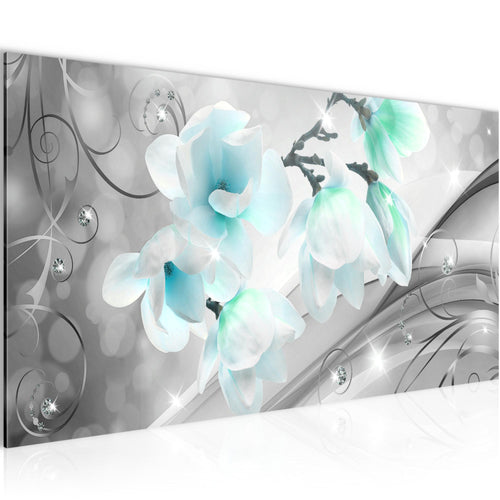 Runa Art Wandbild Blumen Abstrakt 1 Teilig 100 x 40 cm Modern Bild auf Vlies Leinwand Diamant Wohnzimmer Grau Türkis 035312c