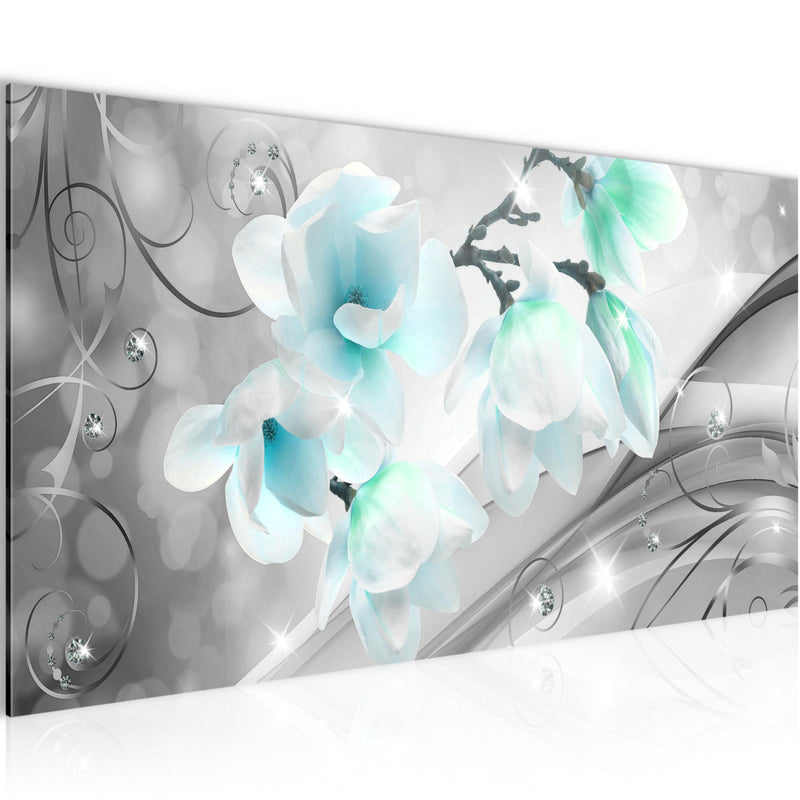 Runa Art Wandbild Blumen Abstrakt 1 Teilig 100 x 40 cm Modern Bild auf Vlies Leinwand Diamant Wohnzimmer Grau Türkis 035312c