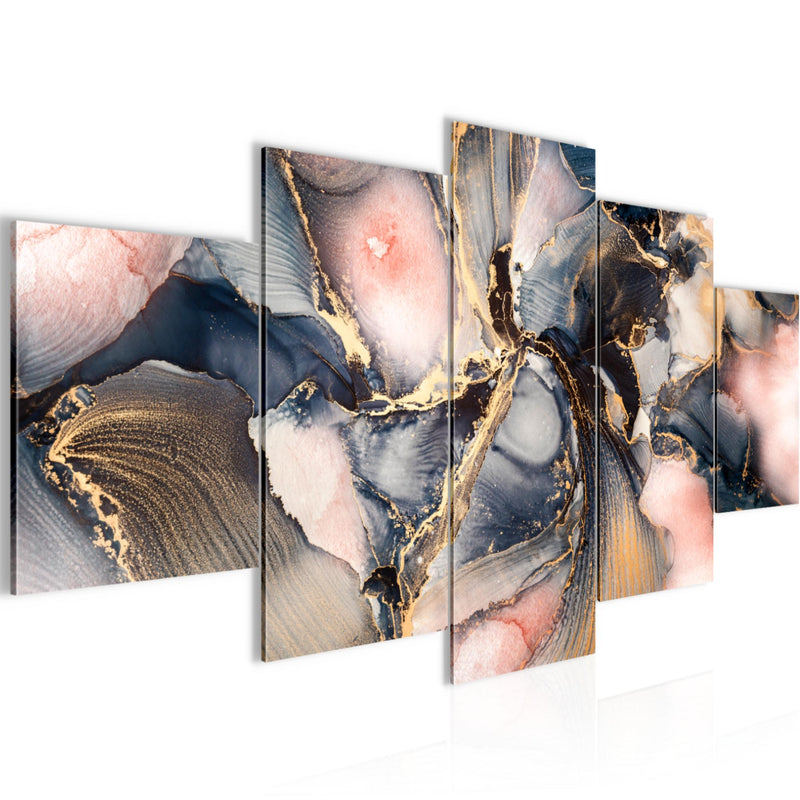 Runa Art Bild Wohnzimmer Schlafzimmer Abstrakt 5 Teilig Pastel blau rosa Gold Wandbilder auf Vlies Leinwand 043853a