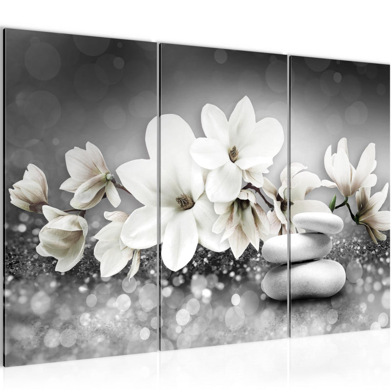 Runa Art Wandbilder Blumen Magnolien Bild XXL Wohnzimmer Schlafzimmer Schwarz Weiss Abstrakt 120 x 80 cm 3 Teilig 035431c