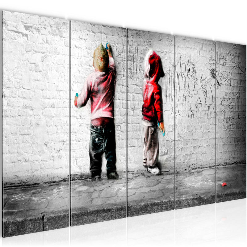 Runa Art Wandbild XXL Kinder Graffiti Babyzimmer Spielzimmer 200 x 80 cm Bunt 5 Teilig - Made in Germany - 039255c