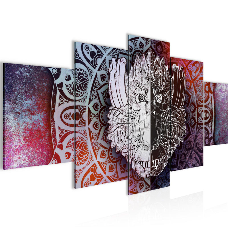 Runa Art Bild Wohnzimmer Schlafzimmer Mandala Abstrakt 5 Teilig Orientalisch Lila Violett Wandbilder auf Vlies Leinwand 040153b