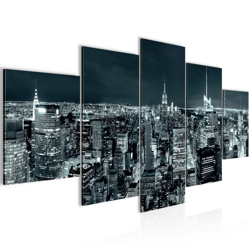 Runa Art Bild Wohnzimmer Büro New York Skyline 5 Teilig USA Türkis Blau Wandbilder auf Vlies Leinwand 036253b