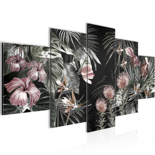 Runa Art Wandbilder Blumen 5 Teilig Bild auf Vlies Leinwand Deko Wohnzimmer Vintage Natur Grün 043352b