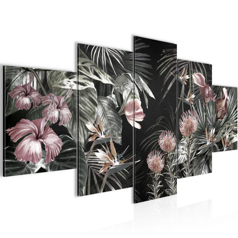 Runa Art Wandbilder Blumen 5 Teilig Bild auf Vlies Leinwand Deko Wohnzimmer Vintage Natur Grün 043352b
