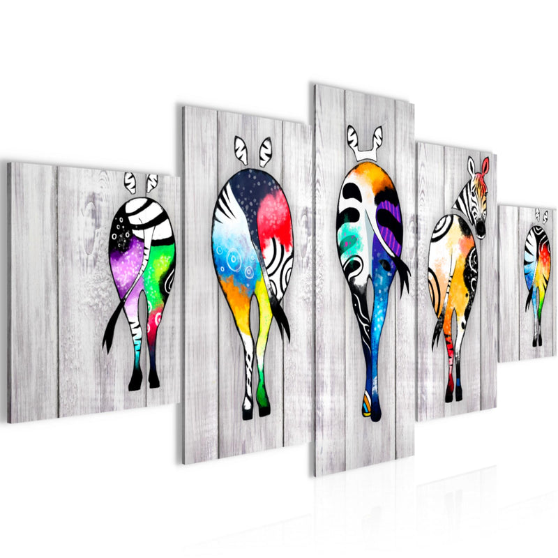 Runa Art Bild Wohnzimmer Schlafzimmer Zebra 5 Teilig Abstrakt Grau Bunt Wandbilder auf Vlies Leinwand 034053c
