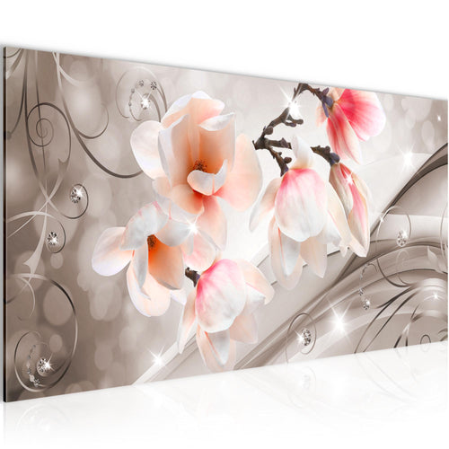Runa Art Wandbild Blumen Abstrakt 1 Teilig 100 x 40 cm Modern Bild auf Vlies Leinwand Diamant Wohnzimmer Beige Braun 035312b