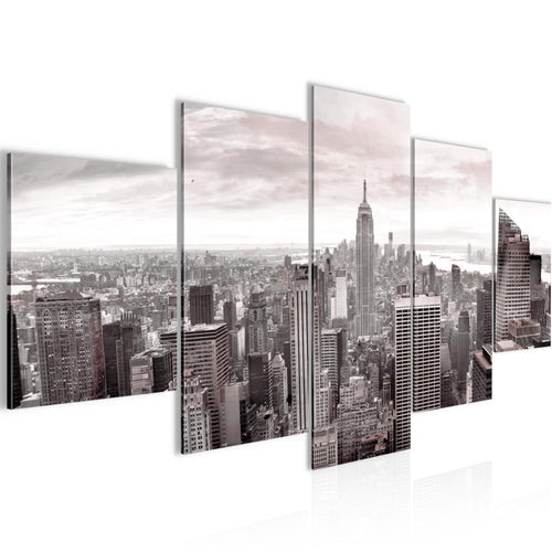 Runa Art Wandbilder New York Skyline 5 Teilig Bild auf Vlies Leinwand Deko Wohnzimmer Büro USA Grau Rosa 010252b