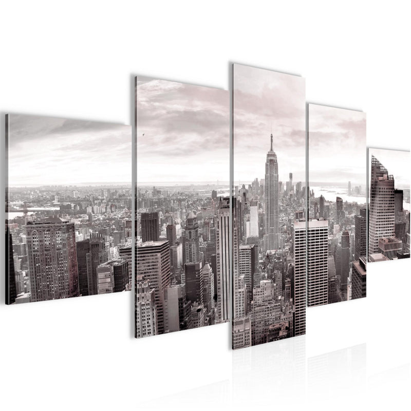 Runa Art Wandbilder New York Skyline 5 Teilig Bild auf Vlies Leinwand Deko Wohnzimmer Büro USA Grau Rosa 010252b