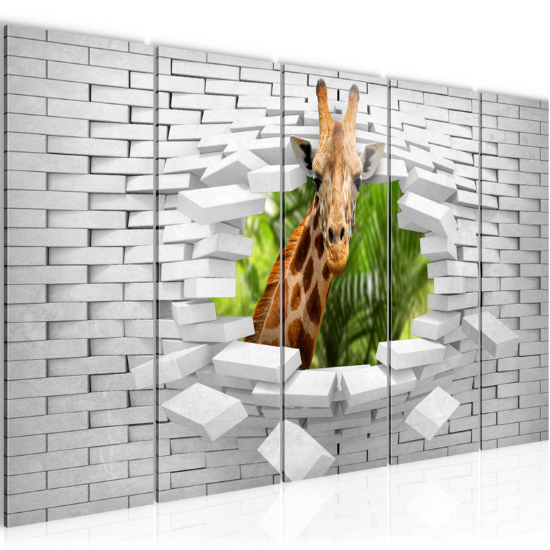 Runa Art Wandbild XXL Giraffe Abstrakt Wohnzimmer Schlafzimmer 200 x 80 cm Bunt 5 Teilig - Made in Germany - 037455c
