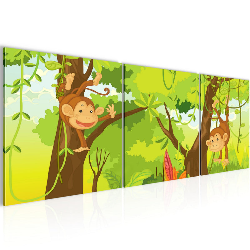Runa Art Bilder Tiere Dschungel 3 Teilig Bild auf Vlies Leinwand Deko Spielzimmer Baby 90 x 30 cm Kinderzimmer Bunt 001834b