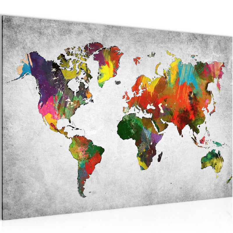 Runa Art Bild Weltkarte Modern Wandbilder Wohnzimmer Büro 1 Teilig - Made In Germany - Landkarte Beton Bunt Flur 105115c