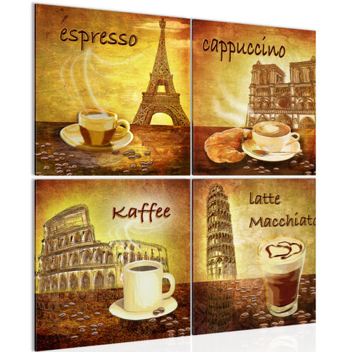 Runa Art - Bilder Küche Kaffee Wandbild auf Vlies Leinwand Esszimmer Küchenbilder 4 Teilig 80 x 80 cm Modern 500743a