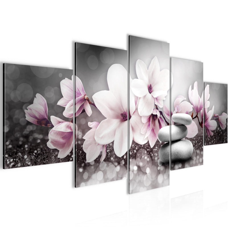 Runa Art Wandbilder Blumen Magnolien 5 Teilig Bild auf Vlies Leinwand Deko Wohnzimmer Abstrakt Grau Rosa 035452a