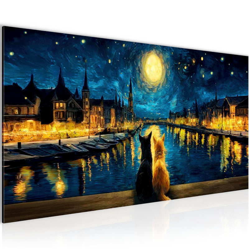 Runa Art Wandbild Tiere 100 x 40 cm Modern Bild auf Vlies Leinwand Nachtblau Wohnzimmer Schlafzimmer Büro Hunde 058412a