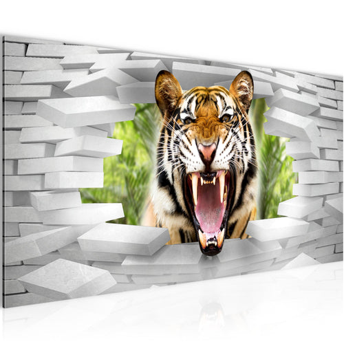 Runa Art Wandbild Tieger Abstrakt 1 Teilig 100 x 40 cm Modern Bild auf Vlies Leinwand 3D Effekt Wohnzimmer Schlafzimmer Bunt 037412a