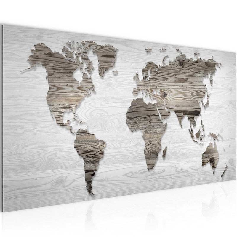 Runa Art Wandbild Weltkarte 1 Teilig 100 x 40 cm Modern Bild auf Vlies Leinwand Holzwand Büro Wohnzimmer Schwarz Weiss 035012c