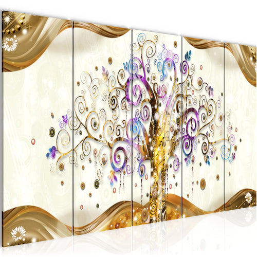 Runa Art Wandbild XXL Gustav Klimt Baum des Lebens Wohnzimmer 200 x 80 cm Bunt 5 Teilig - Made in Germany - 003055a