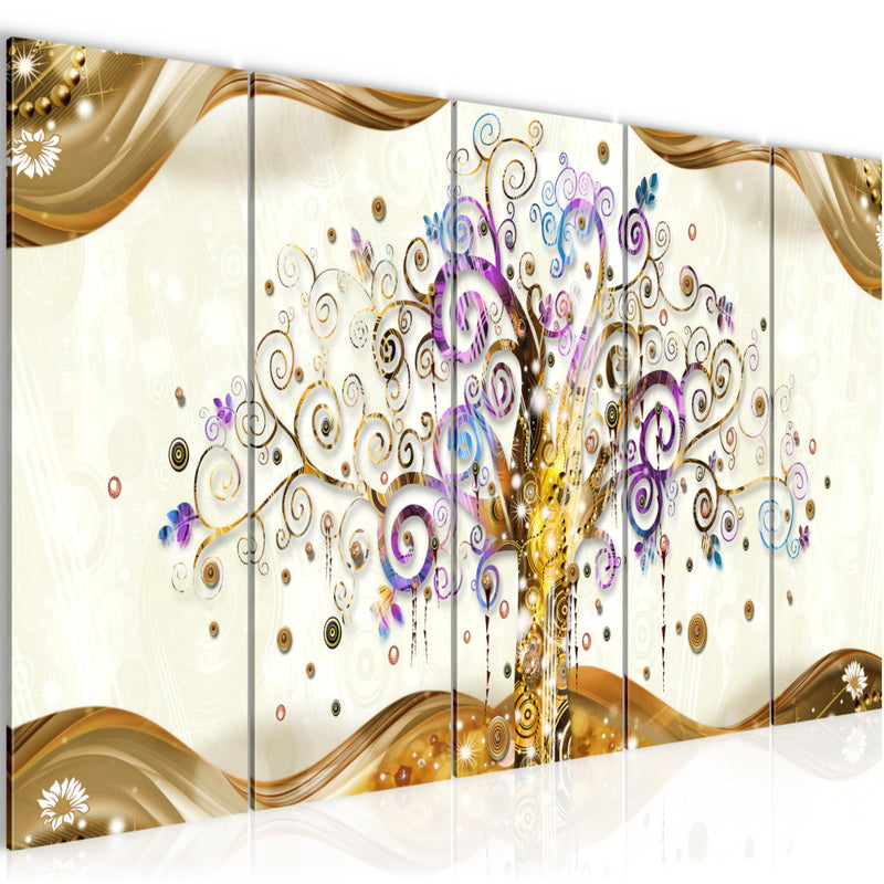 Runa Art Wandbild XXL Gustav Klimt Baum des Lebens Wohnzimmer 200 x 80 cm Bunt 5 Teilig - Made in Germany - 003055a