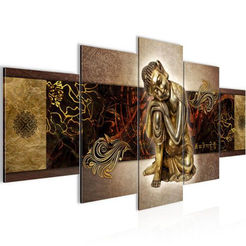 Runa Art - Bilder Buddha Zen 200 x 100 cm 5 Teilig XXL Wanddekoration Design Gold 041351a