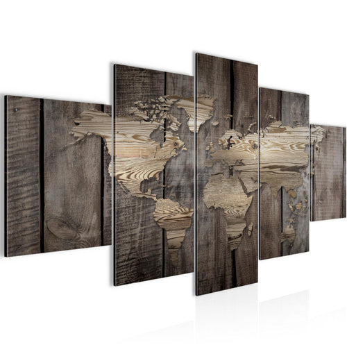 Runa Art - Bilder Weltkarte 200 x 100 cm 5 Teilig XXL Wanddekoration Design Beige Braun 035051b