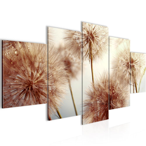 Runa Art - Bilder Blumen Pusteblumen 200 x 100 cm 5 Teilig XXL Wanddekoration Design Beige 042051b