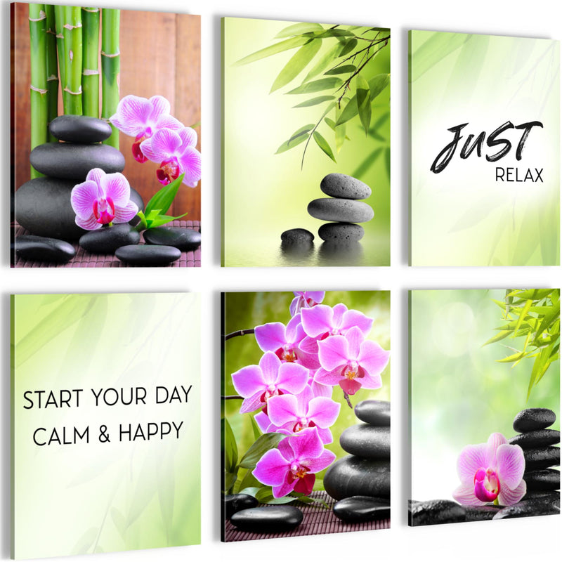 Novart Wandbilder - KEIN EXTRA RAHMEN BENÖTIGT - Wohnzimmer Schlafzimmer - Bilder Modern Feng Shui Wellness - Grün Lila - N003465a