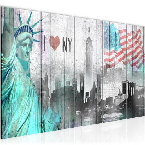 Runa Art Wandbild XXL New York City Wohnzimmer Büro 200 x 80 cm Grau Türkis 5 Teilig - Made in Germany - 034255a