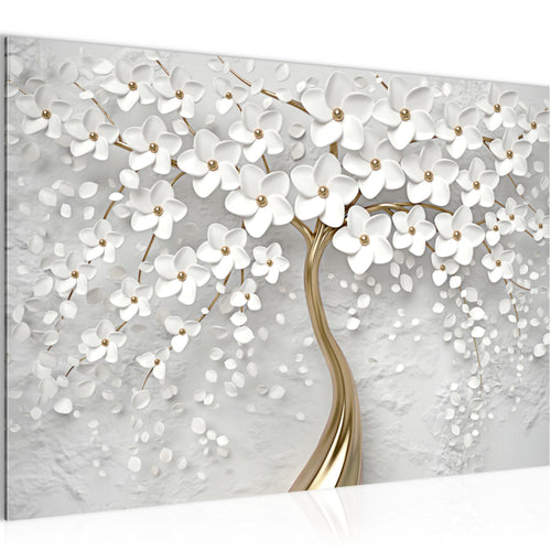 Runa Art Bild Blumen Modern Wandbilder Wohnzimmer 1 Teilig - Made In Germany - Abstrakt Baum Weiss Gold Flur 039715a