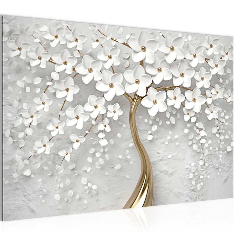 Runa Art Bild Blumen Modern Wandbilder Wohnzimmer 1 Teilig - Made In Germany - Abstrakt Baum Weiss Gold Flur 039715a