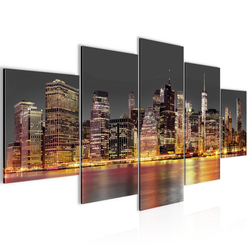 Runa Art Bild Wohnzimmer Büro New York City 5 Teilig Städte Braun Grau Wandbilder auf Vlies Leinwand 010053a