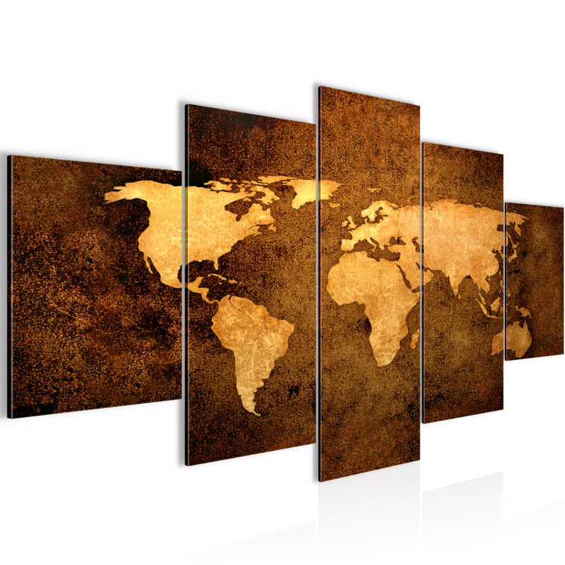 Runa Art - Bilder Weltkarte 200 x 100 cm 5 Teilig XXL Wanddekoration Design Gold 101751a