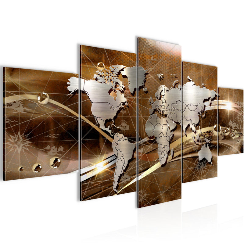 Runa Art - Bilder Weltkarte 200 x 100 cm 5 Teilig XXL Wanddekoration Design Braun 106851b