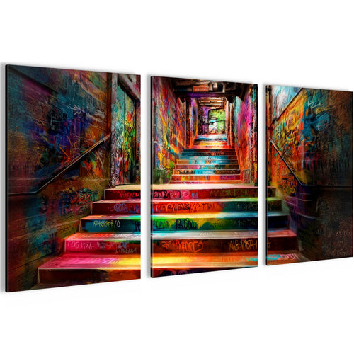 Novart Bilder Set Street Art - KEIN EXTRA RAHMEN BENÖTIGT - Wandbilder für Wohnzimmer Schlafzimmer Büro - 3 Teilig Deko Treppenhaus - N043136a