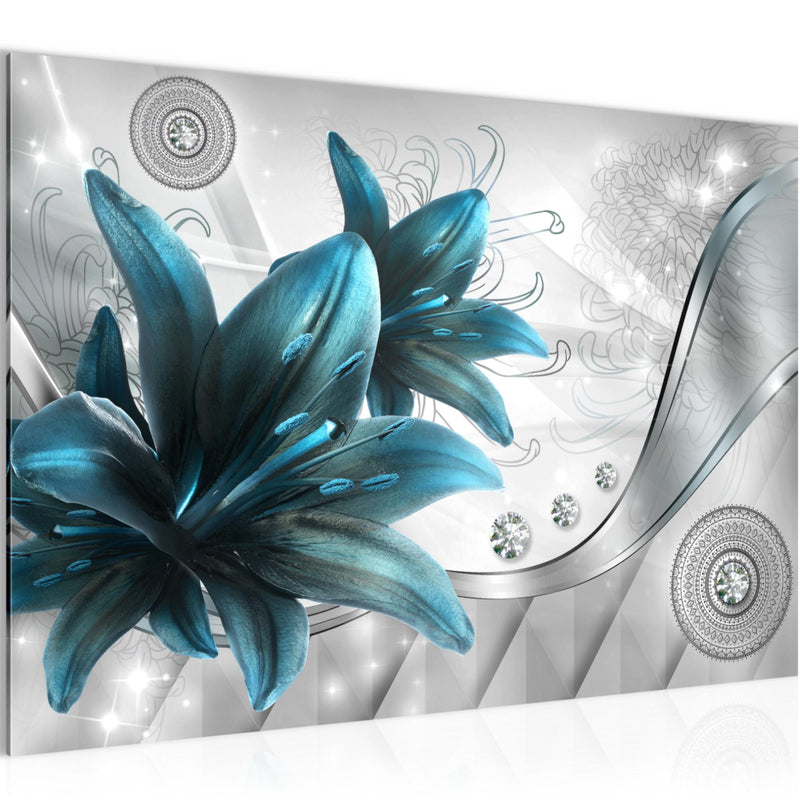 Runa Art Bild Blumen Lilien Modern Wandbilder Wohnzimmer 1 Teilig - Made In Germany - Abstrakt Grau Blau Flur 036815c