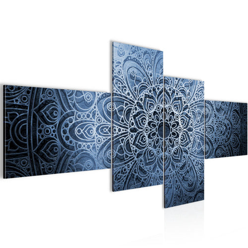 Runa Art Wandbilder Set XXL MandalaWohnzimmer Schlafzimmer Blau Grau 4 Teilig - Made in Germany - 101245b