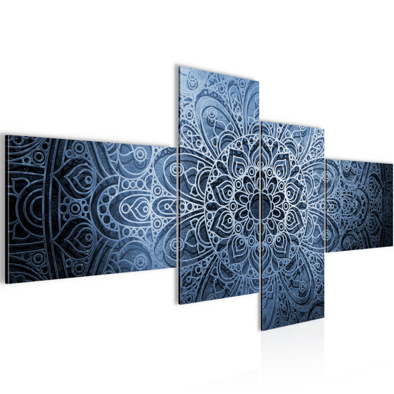Runa Art Wandbilder Set XXL MandalaWohnzimmer Schlafzimmer Blau Grau 4 Teilig - Made in Germany - 101245b