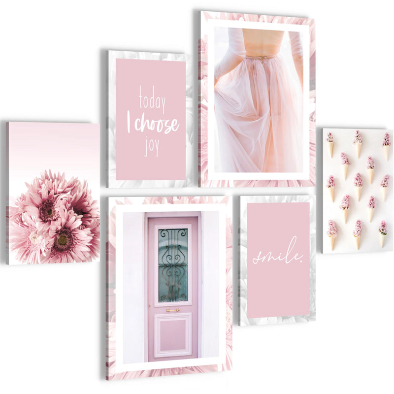 Novart Wandbilder Set Fashion Rosa - KEIN EXTRA RAHMEN BENÖTIGT -  Modern Deko  - Wohnzimmer Mädchen Teenager N020463a