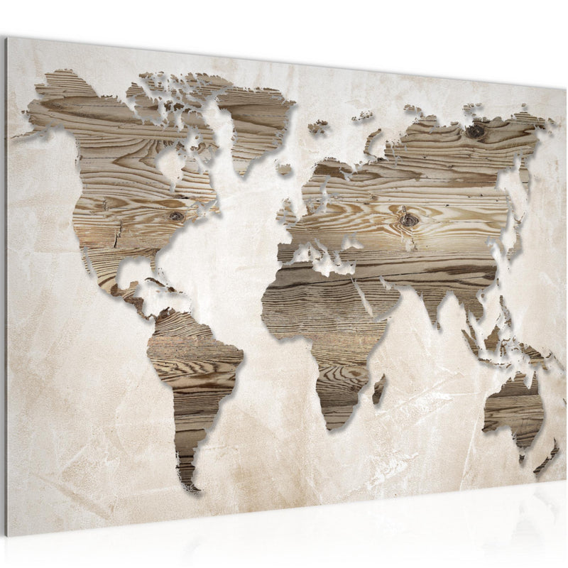 Runa Art Bild Weltkarte Modern Wandbilder Büro Wohnzimmer 1 Teilig - Made In Germany - Abstrakt Beige Braun Flur 035015a